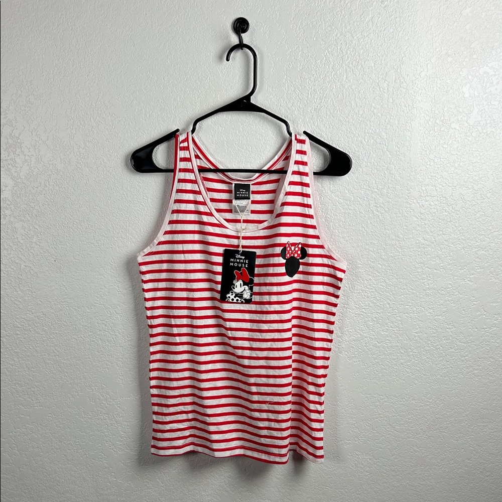 Minnie Mouse Disney Aldi Ladies Tank Top Shirt Size S Red White Stripes Casual